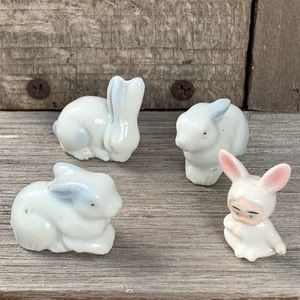 4 Miniature Porcelain Bunny/Baby Rabbits